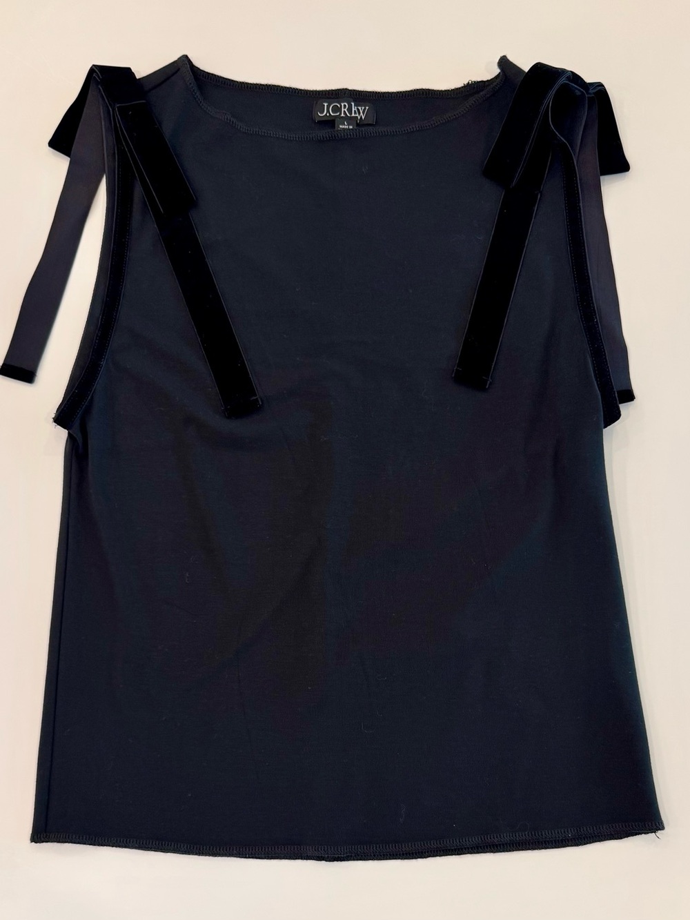 J. Crew Black Ribbed Shell with Velvet-Ties Sleeveless Top